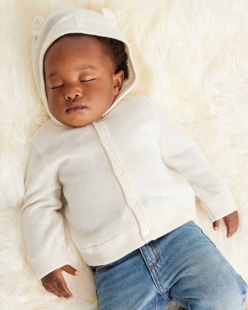 NWT Quince Washable Baby Cashmere Hooded Cardigan Ivory 9-12m